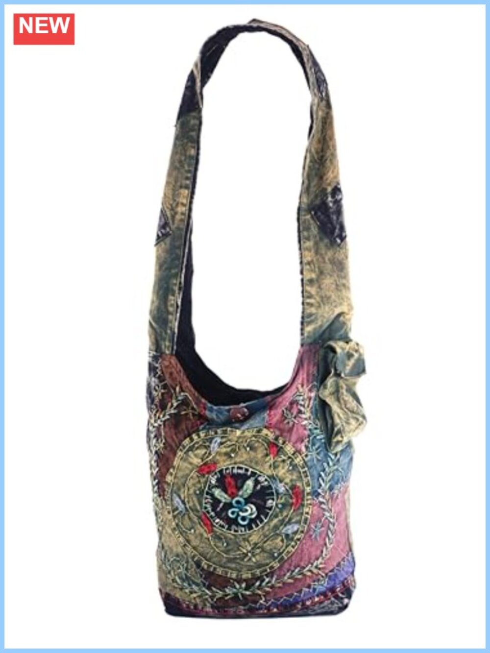 Handmade Cotton Jacquard Crossbody Bag Large Top Zip Embroidered Hobo Purse